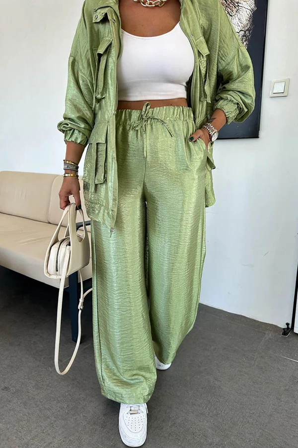 2-teiliges Herbst-Outfit – Cargo-Stil mit Metallic-Effekt