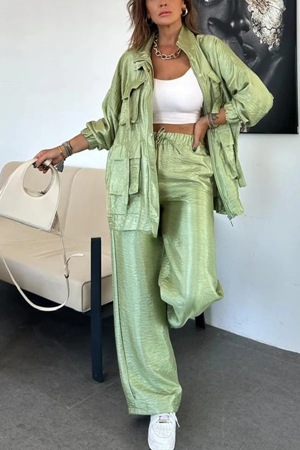 2-teiliges Herbst-Outfit – Cargo-Stil mit Metallic-Effekt