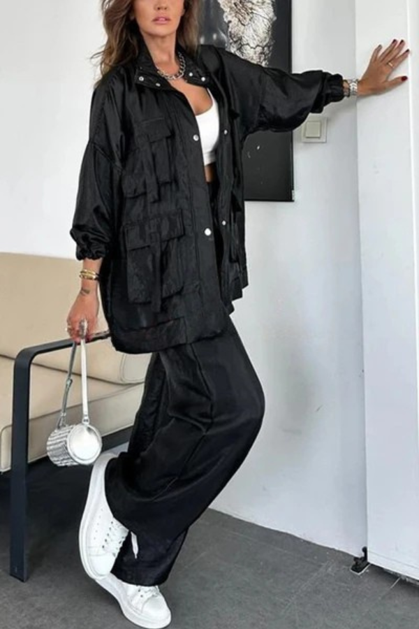 2-teiliges Herbst-Outfit – Cargo-Stil mit Metallic-Effekt