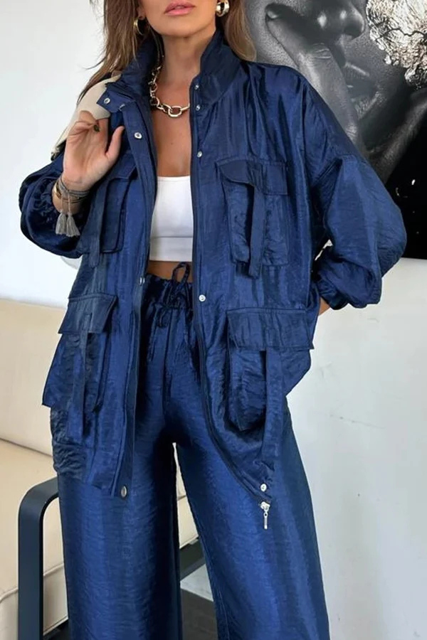 2-teiliges Herbst-Outfit – Cargo-Stil mit Metallic-Effekt